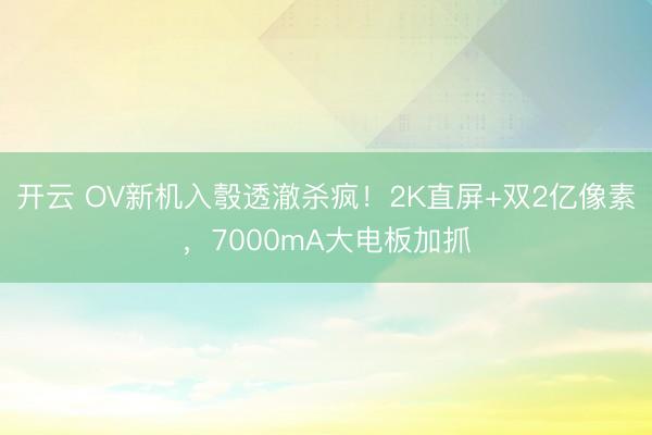 开云 OV新机入彀透澈杀疯！2K直屏+双2亿像素，7000mA大电板加抓