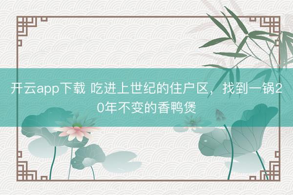 开云app下载 吃进上世纪的住户区，找到一锅20年不变的香鸭煲