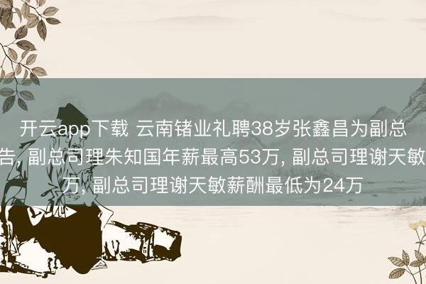 开云app下载 云南锗业礼聘38岁张鑫昌为副总司理及董事会布告， 副总司理朱知国年薪最高53万， 副总司理谢天敏薪酬最低为24万