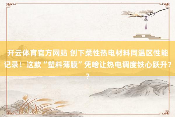 开云体育官方网站 创下柔性热电材料同温区性能记录！这款“塑料薄膜”凭啥让热电调度铁心跃升？
