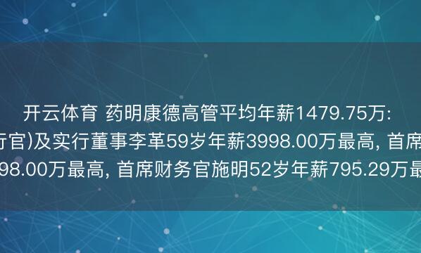 开云体育 药明康德高管平均年薪1479.75万: 董事长、总裁(首席实行官)及实行董事李革59岁年薪3998.00万最高， 首席财务官施明52岁年薪795.29万最低