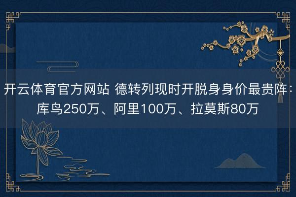 开云体育官方网站 德转列现时开脱身身价最贵阵：库鸟250万、阿里100万、拉莫斯80万
