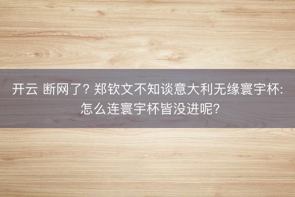 开云 断网了? 郑钦文不知谈意大利无缘寰宇杯: 怎么连寰宇杯皆没进呢?
