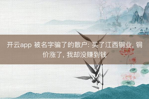 开云app 被名字骗了的散户: 买了江西铜业， 铜价涨了， 我却没赚到钱
