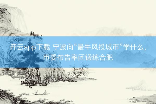 开云app下载 宁波向“最牛风投城市”学什么，市委布告率团锻练合肥